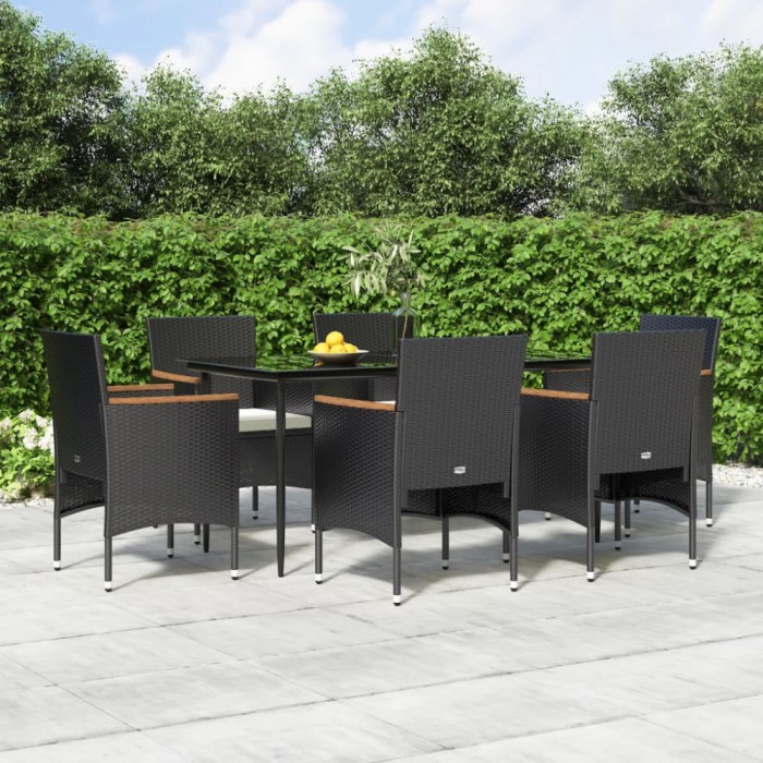 vidaXL Set de masă pentru grădină, 7 piese, cu perne, negru 3156641