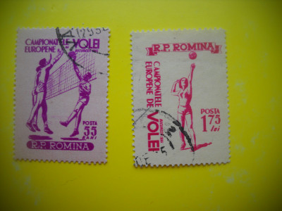 HOPCT LOT NR 240 CAMPIONATELE EURO VOLEI 1955-2 TIMBRE VECHI-STAMPILAT ROMANIA foto