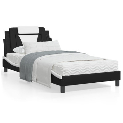 vidaXL Cadru de pat cu LED, negru și alb, 100x200 cm, piele ecologică foto