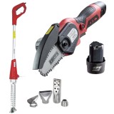 Raider RD-GP21 SET + RD-HG20 - Mini fierastrau cu 2 acumulatori Li-Ion 12 V 2 Ah 10 cm + Arzator electric de buruieni 2000 W 1.17 m