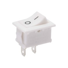 Buton rocker mini ON, OFF cu mentinere, 6A 250V AC, SPST, montaj panou, alb, KCD1-101-00-WH