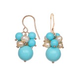 Cumpara ieftin Cercei Argint 925 placat aur roz, turcoaz Arizona, perle cultura, Armonia, 3.5cm, Made in Italy