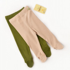 Set 2 pantaloni cu botosei bebe unisex din bumbac organic si modal - Verde/Blush, BabyCosy (Marime: 0-3 Luni)