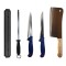 Set profesional de macelarie, injunghiat, filetat, feliat, 2 cutite, masat pentru ascutit, satar, suport magnetic