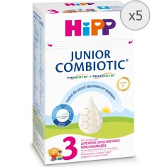 Pachet 5 x Lapte praf HIPP 3 Combiotic Junior 1+, pentru copii in crestre, 500g, de la 1 an