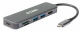 HUB extern D-LINK, porturi 2xSuperSpeed USB 3.0, 1xUSB-C with data sync &amp;amp; PD-60W,1xHDMI 4k,Dual-Slot SD/microSD/SDHC/SDXC Card Reader, conec USB-C