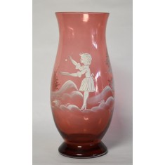Vaza pentru flori - Mary Gregory - Boemia - rosu Cranberry glass - c.1900