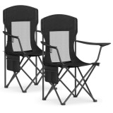 SONGMICS Set 2 scaune pliabile camping cu spatar inalt si suport bauturi, husa transport, 150 kg, 52x87x97 cm, negru Household NewTrend