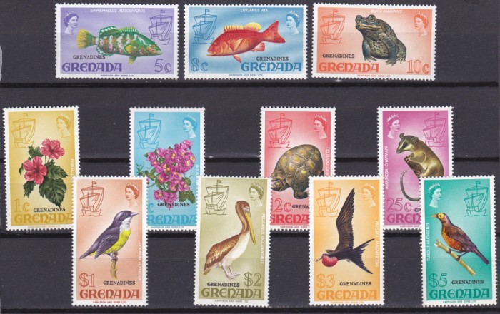 DB1 Fauna 1974 Grenada Grenadines 11 v. MNH lipseste val de 2 c.