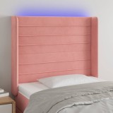 vidaXL Tăblie de pat cu LED, roz, 83x16x118/128 cm, catifea