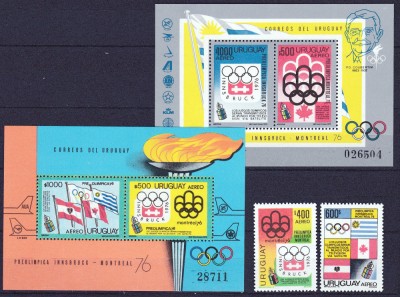 DB1 Prelimpiada Innsbruck Montreal 1975 Uruguay 2 v. + SS MNH foto