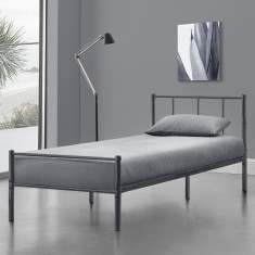 [en.casa]&reg; Pat rama metalica Laos W90, 209,5 x 91,5 x 81,5 cm, otel, gri mat, single HausGarden Leisure