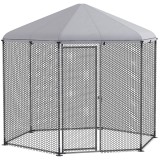 PawHut Țarc pentru găini exterior 5 m&sup2; parc cu plasă dim. 2,8L x 2,45l x 2,46H - spațiu acoperit - 5/8 găini | Aosom Romania