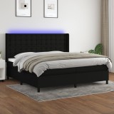 Cumpara ieftin Pat cu arcuri, saltea și LED, negru, 200x200 cm, textil
