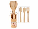 Cumpara ieftin Set 3 ustensile gatit in suport lemn &Oslash; 7 cm x 32 H