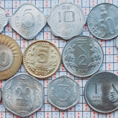set 13 monede India 1,2,3,5,2x10,20,25,50 Paise,1,2,5,10 Rupees 1971-2018 - A036