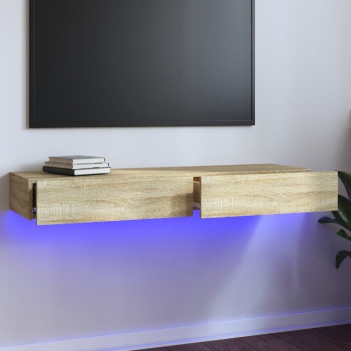 Comodă TV cu lumini LED, stejar sonoma, 120x35x15,5 cm