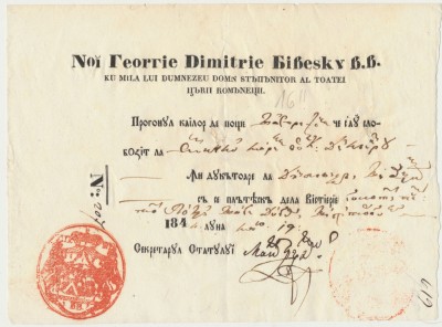 Valahia 1844 inam cu sigiliul domnitorului Gheorghe Bibescu decont transport cu 16 cai de poștă semnat Secretarul statului Emanoil Baleanu foto