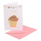 Felicitare Zi de Naștere cu Model 3D Cupcake, Auriu, 13x19cm, cu Plic, CMCLASS