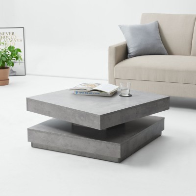 Masuta Cafea cu Blat Rotativ pentru Living, Culoare Gri Beton, PAL, Dimensiuni 76x76x38 cm foto