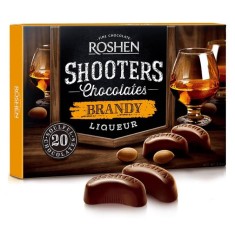 Praline Ciocolata cu Alcool Roshen Shooters Brandy, 150 g, Crema Brandy, Praline Roshen Ciocolata cu Alcool, Cutie Praline Ciocolata, Roshen Brandy Pr foto