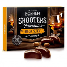 Praline Ciocolata cu Alcool Roshen Shooters Brandy, 150 g, Crema Brandy, Praline Roshen Ciocolata cu Alcool, Cutie Praline Ciocolata, Roshen Brandy Pr