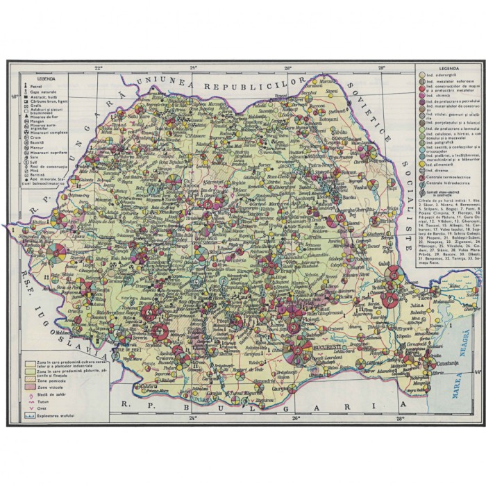 Harta economica Romania, 1983, reproducere