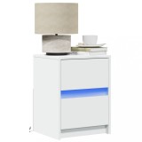 VidaXL Noptieră cu lumini LED, alb, lemn prelucrat