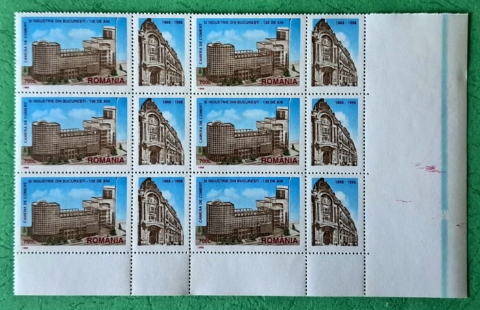 TIMBRE ROMANIA MNH LP1446a/1998130 ani Camera de Comert si Industrie Bloc de 6
