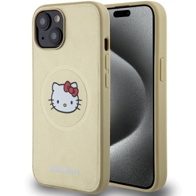 Husa pentru iPhone 15 - Hello Kitty Hardcase Leather Kitty Head MagSafe (HKHMP15SPGHCKD) - Gold foto