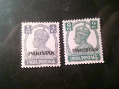 2 Timbre Pakistan 1941 supratipar pe timbre India George VI 3 si 9p , fara guma