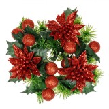 Inel Decorativ Crăciun, Model Crăciunițe și V&acirc;sc, Dimensiune 22cm, Culoare Roșu și Verde, Oem