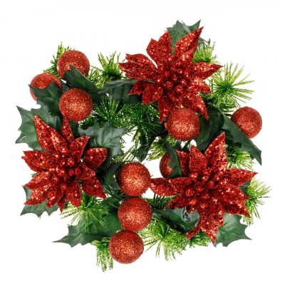 Inel Decorativ Crăciun, Model Crăciunițe și V&amp;acirc;sc, Dimensiune 22cm, Culoare Roșu și Verde foto