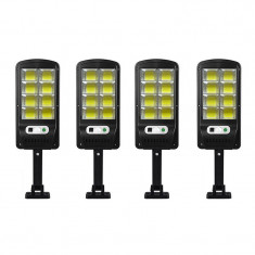 Pachet 4 corpuri de iluminat stradal cu panou solar Street Lamp, 8 x LED COB, 25 W, senzor miscare, telecomanda inclusa