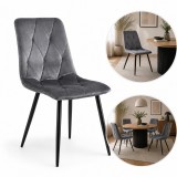 Scaun tapitat de bucatarie si living, Ameli, catifea matlasata gri, picioare metal negre, 44x53x85 cm, JollyMag, KT04