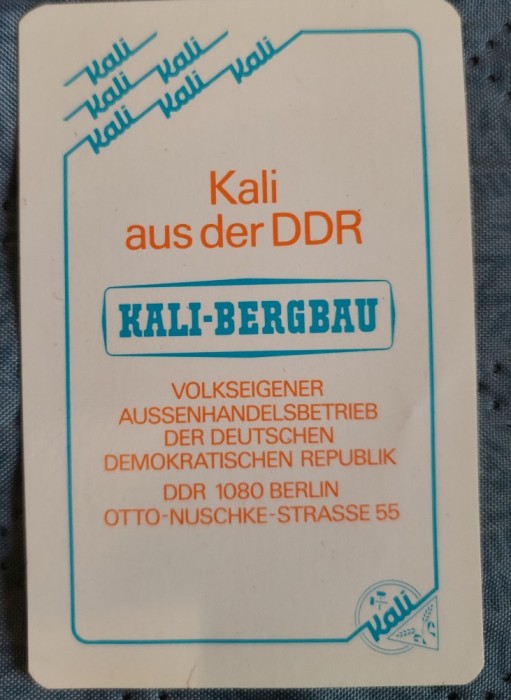 Calendar buzunar DDR 1983 Kali-Bergbau exploatarea minieră a potasiului Republica Democrată Germană 8 cm Kali aus der DDR Berlin Otto-Nuschke
