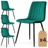 Set 4 Scaune Dining Livo Catifea Verde Picioare Otel Negru Akord Furniture Factory