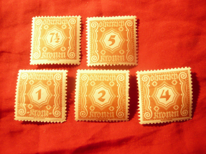 Set 5 serii mici Austria 1919-1922 , 15 val. sarniera