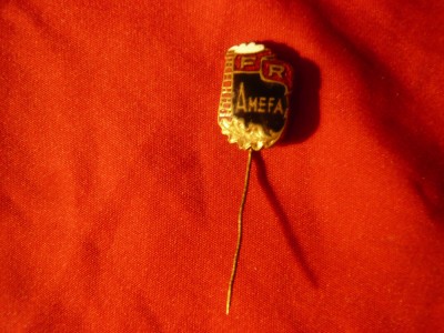 Insigna veche sportiva AMEFA Arad FR , metal si email ,h= 1,7cm foto