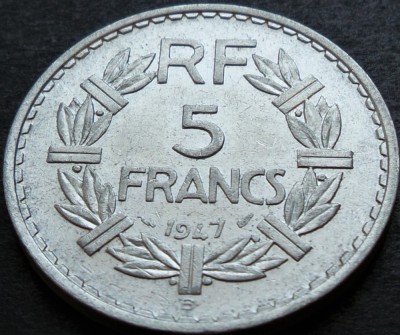 Moneda istorica 5 FRANCI - FRANTA, anul 1947 *cod 4024 - Beaumont le Roger Mints foto