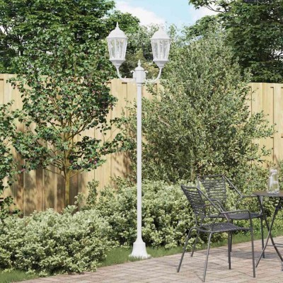 St&amp;acirc;lp de iluminat pentru grădină cu 2 lămpi E27 Alb 220 cm Aluminiu foto