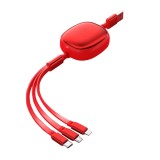 Cablu Retractabil Universal pentru Telefon, Flippy, Universal 3in1 pentru Orice Tip de Telefon, Micro-USB, Lightning, TYPE-C, 1.2M, Rosu