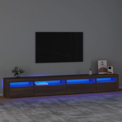 vidaXL Comodă TV cu lumini LED, stejar maro, 270x35x40 cm foto