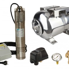 Kit complet sistem hidrofor, pompa submersibila SUMOTO ONKM150/50, rezervor de 50 litri din inox, presostat, racord 5 cai, manometru, SM0071/50I