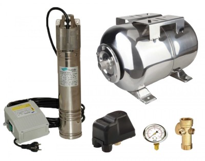 Kit complet sistem hidrofor, pompa submersibila SUMOTO ONKM150/50, rezervor de 50 litri din inox, presostat, racord 5 cai, manometru, SM0071/50I foto