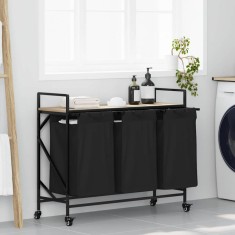 vidaXL Coș de rufe 3 compartimente cu roți stejar sonoma 859091