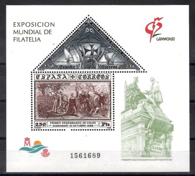 Spania 1992 - Expozitia Internationala Filatelica GRANADA &amp;#039;92, Bloc, MNH foto