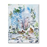 Tablou Peisaj de iarna pictat manual, 25x20cm acril pe panza in cutit efect 3D, Kenny Varniote