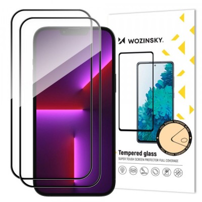 Folie de protectie Ecran WZK pentru Apple iPhone 15 Pro, Sticla Securizata, Full Glue, Set 2 bucati, Case Friendly, Neagra foto