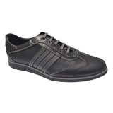 Adidasi Barbati Piele Naturala Ciucaleti Negri - Pantofi Sport Confortabili - Marimi 39-44